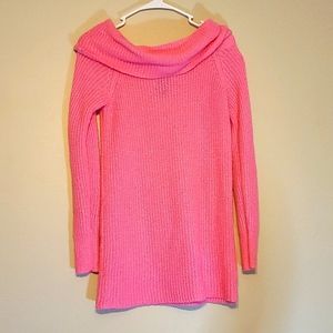 Long Bright Pink Cowel Neck Sweater